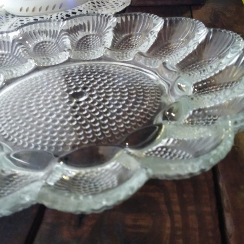 Vintage Crystal deviled Egg plate indiana
